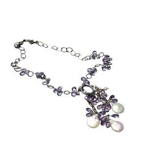 Baroque Pearl Amethyst Cluster Necklace Sterling Silver Handmade Jewelry
